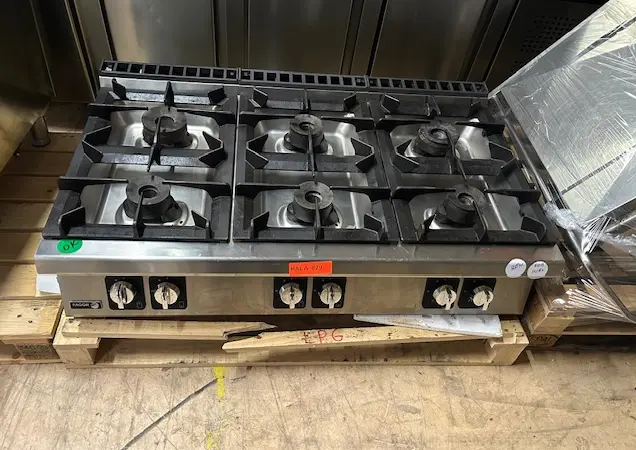 kogebord fra Fagor med 6 zoner til gas, brugt – 14 dages garanti. Du kan tilkøbe 12 mdr. for 799 kr.